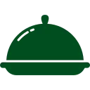 Grünes Symbol eines Speisetellers mit einer Kuppel und einem Griff oben.