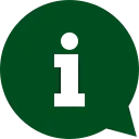 Grüner Sprechblasen-Symbol mit einem weißen 'i' in der Mitte.