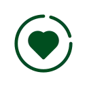 Grünes Herzsymbol in einem unvollständigen Kreis