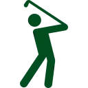 Grüne Silhouette eines Golfspielers in der Schwungposition mit einem Golfschläger.